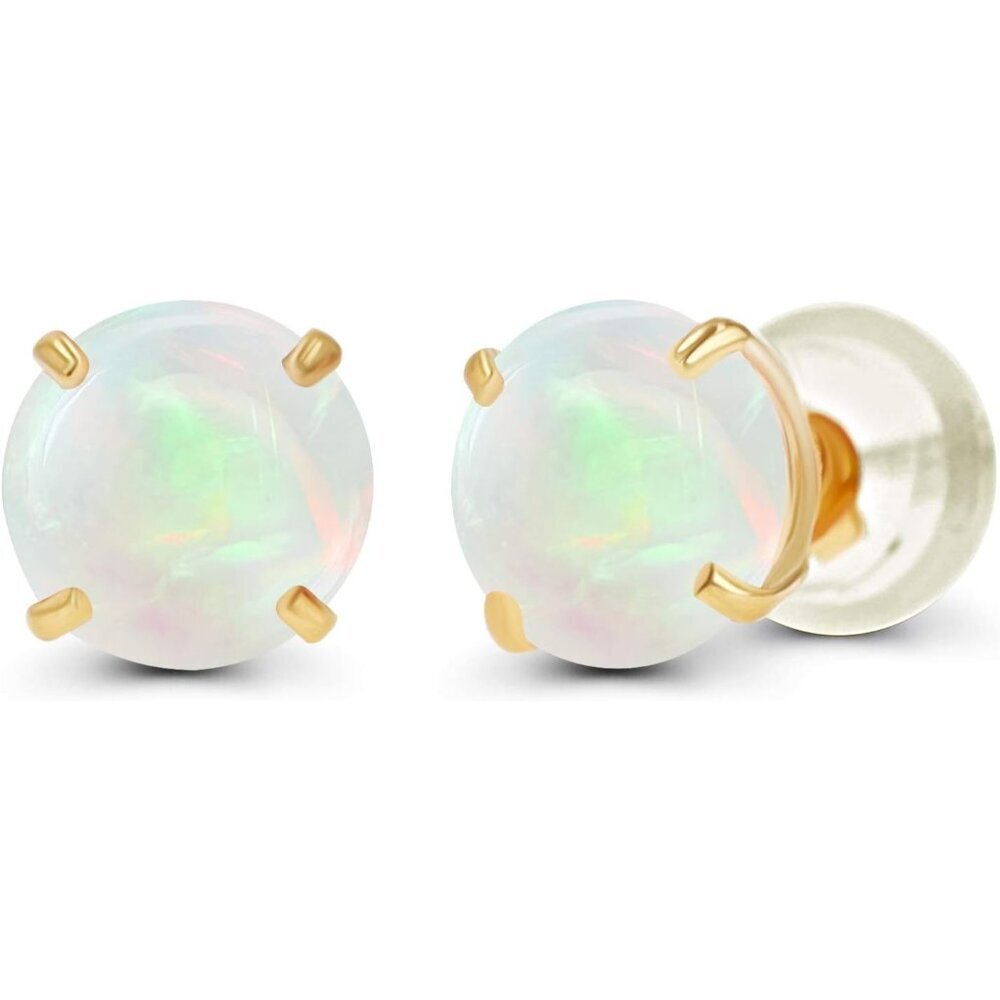 Solid 14K Yellow or White or Rose Gold 6mm Round Genuine Birthstone Gemstone Pro